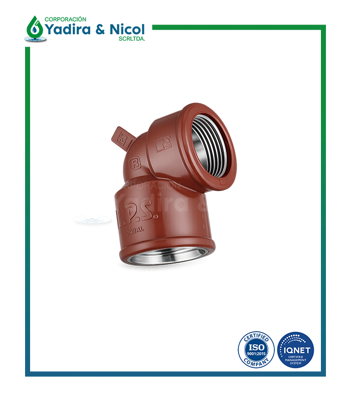 CODO DE 90° CON ROSCA HIDRO CON INSERTO DE METAL PPH IPS