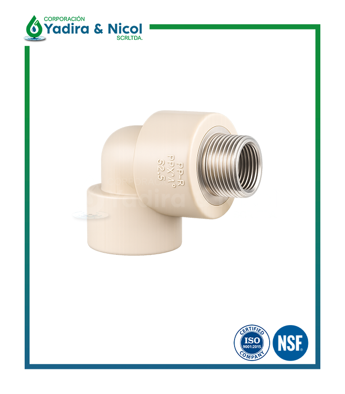 CODO DE 90° CON ROSCA MACHO PPR CON INSERTO DE METAL LESSO