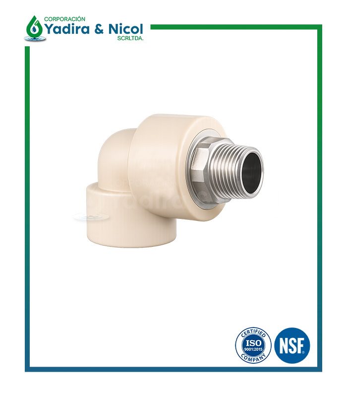 CODO DE 90° CON ROSCA MACHO PPR CON INSERTO DE METAL LESSO