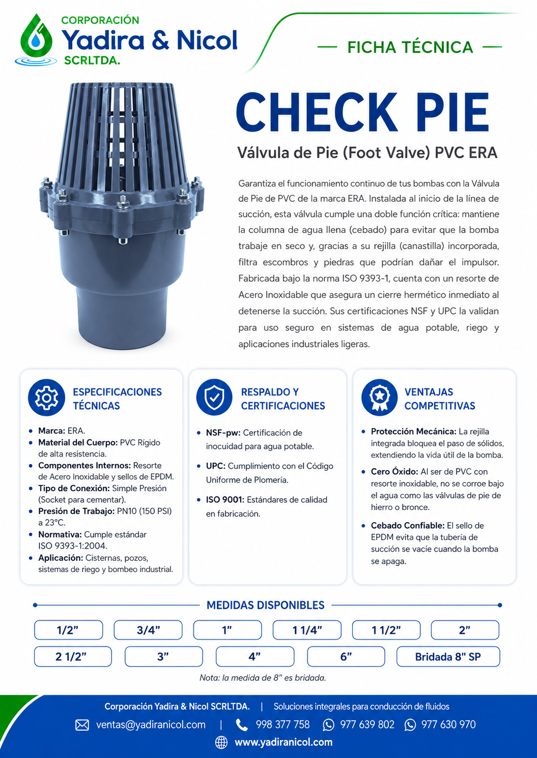CHECK PIE A PRESIÓN PVC ERA
