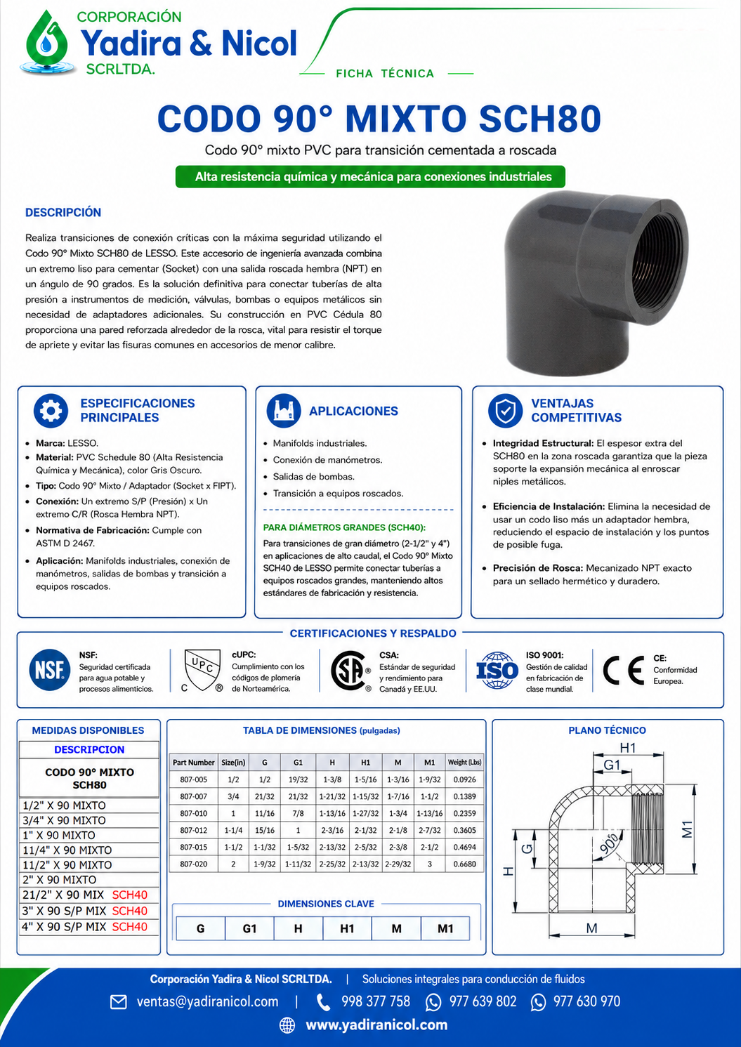 CODO DE 90° MIXTO PVC SCH-80 LESSO