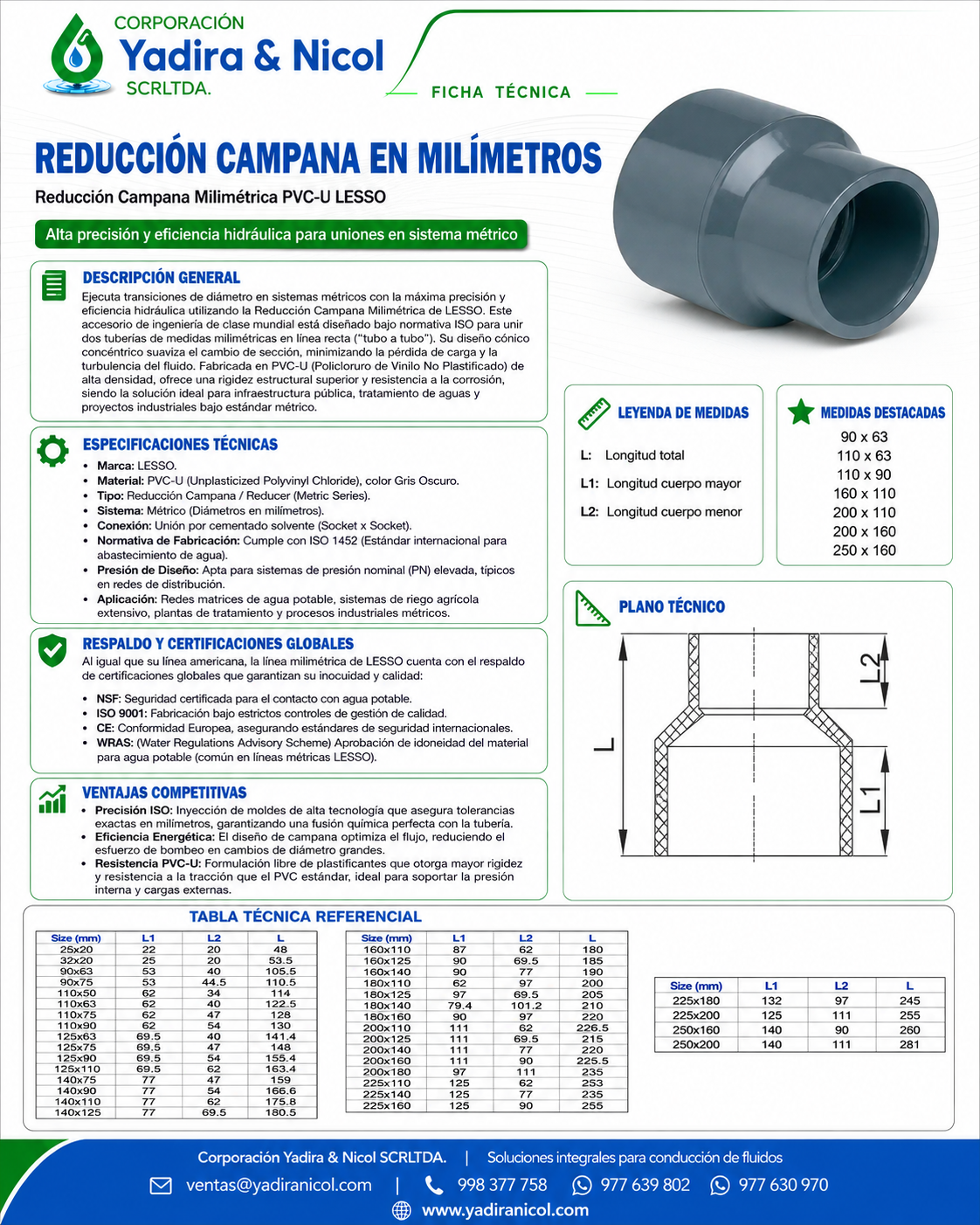 REDUCCIÓN CAMPANA MILIMETRADO DIN PVC LESSO