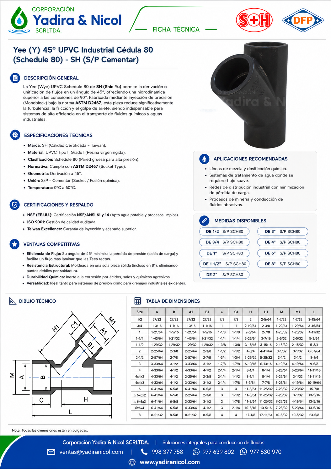 YEE A PRESIÓN PVC SCH-80 SH-DFP