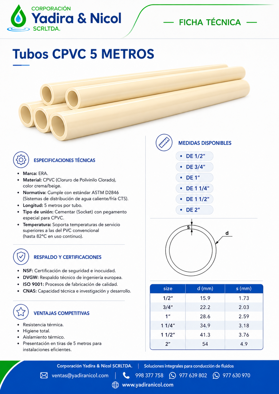 TUBO X 5 METROS CPVC ERA