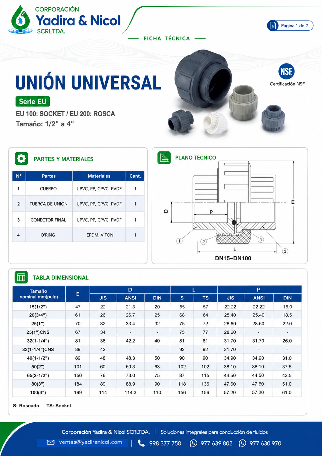UNIÓN UNIVERSAL GRIS CON ROSCA PVC SH-DFP