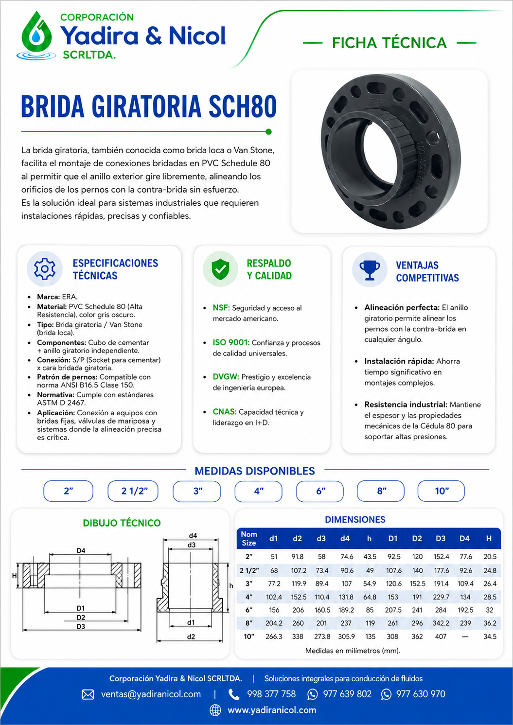 BRIDA LOCA A PRESIÓN PVC SCH-80 ERA