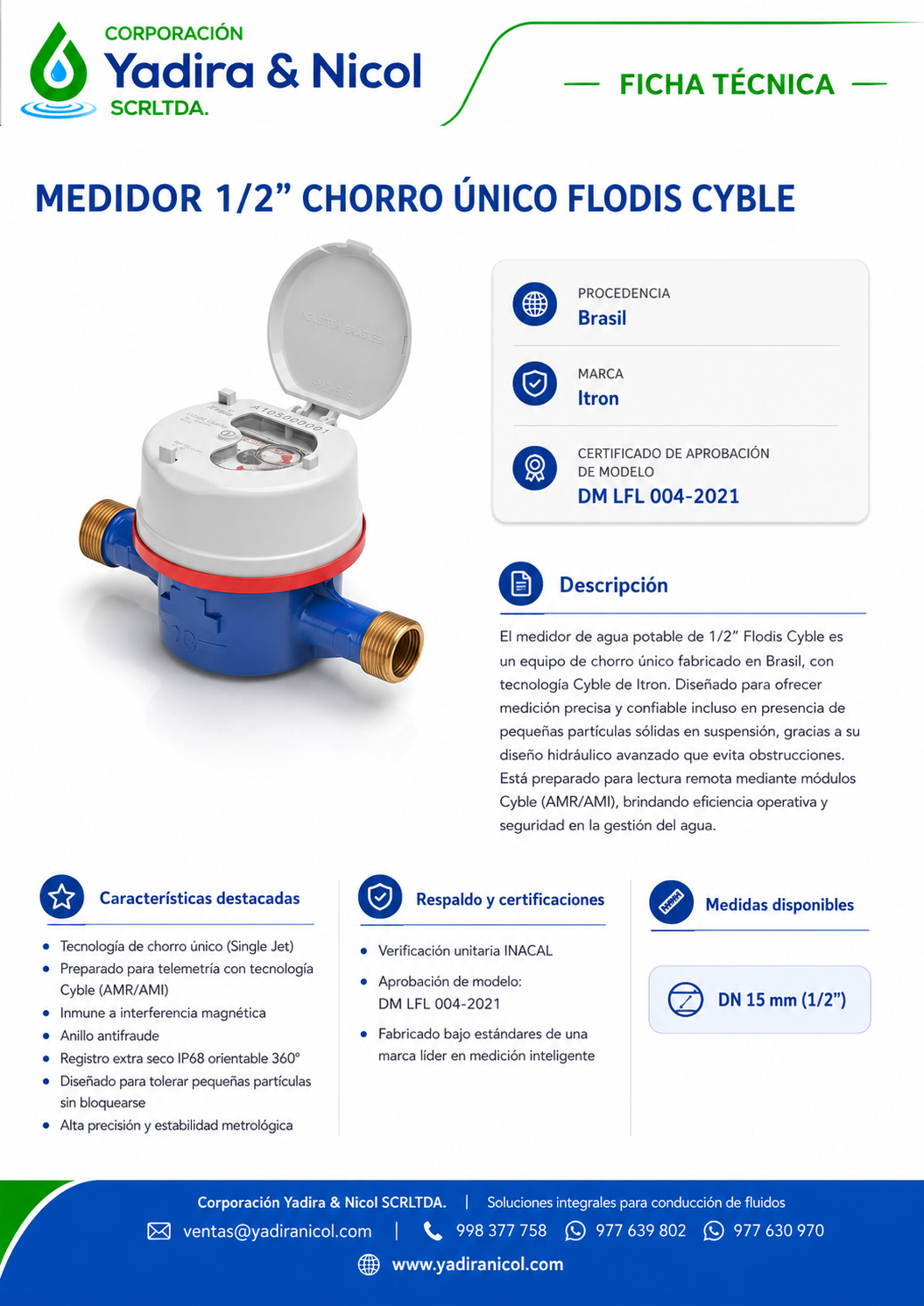 MEDIDOR 1/2″ CHORRO UNICO FLODIS