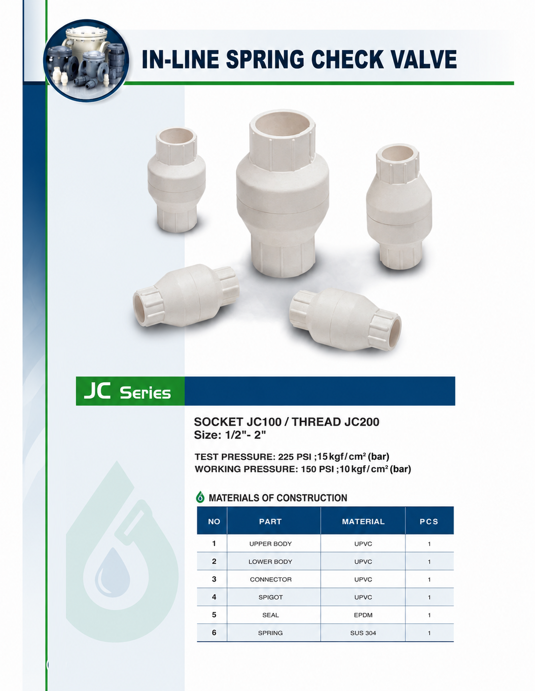 CHECK RESORTE BLANCO A PRESIÓN PVC SH-DFP