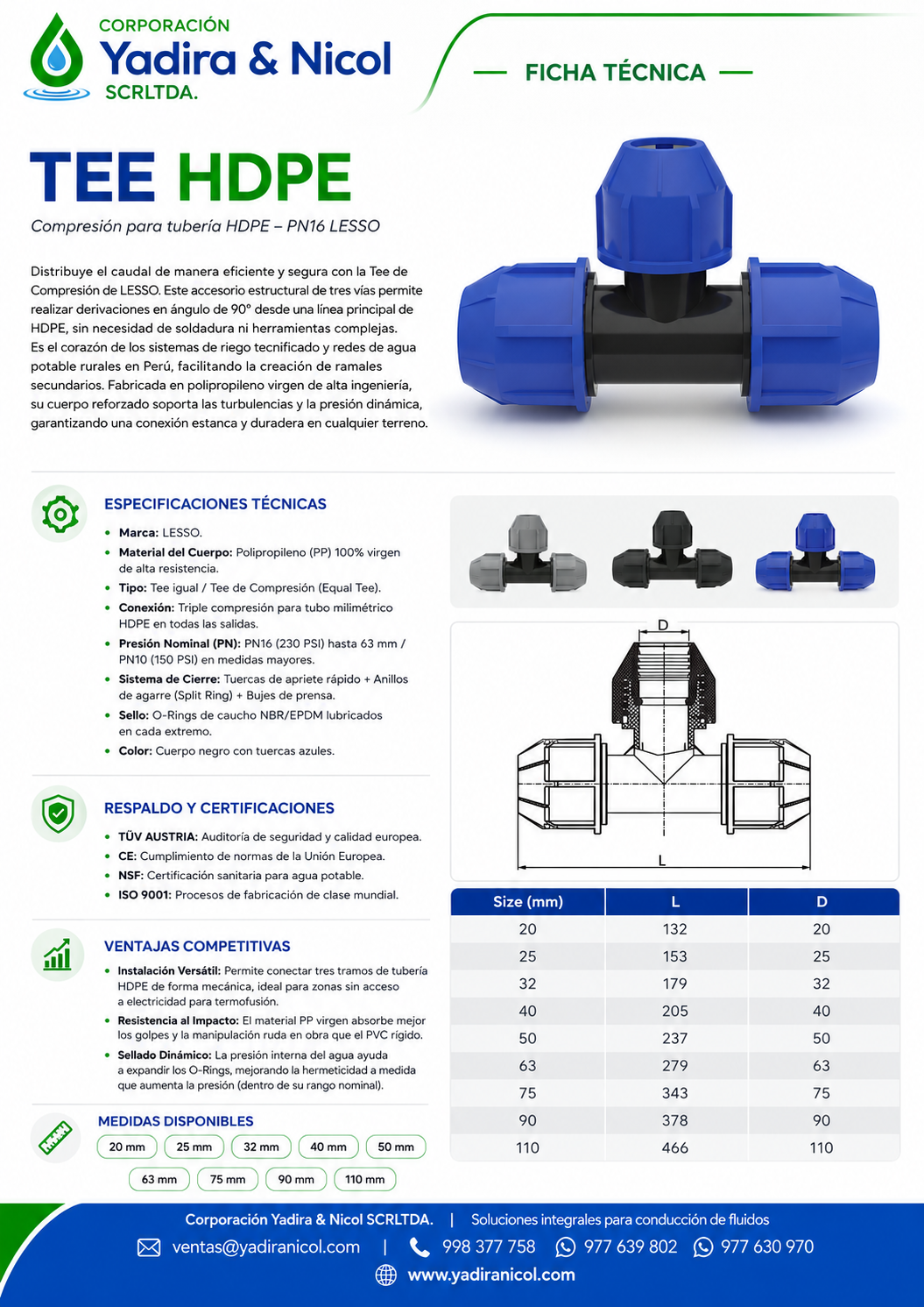 TEE HDPE MANGUERA LESSO