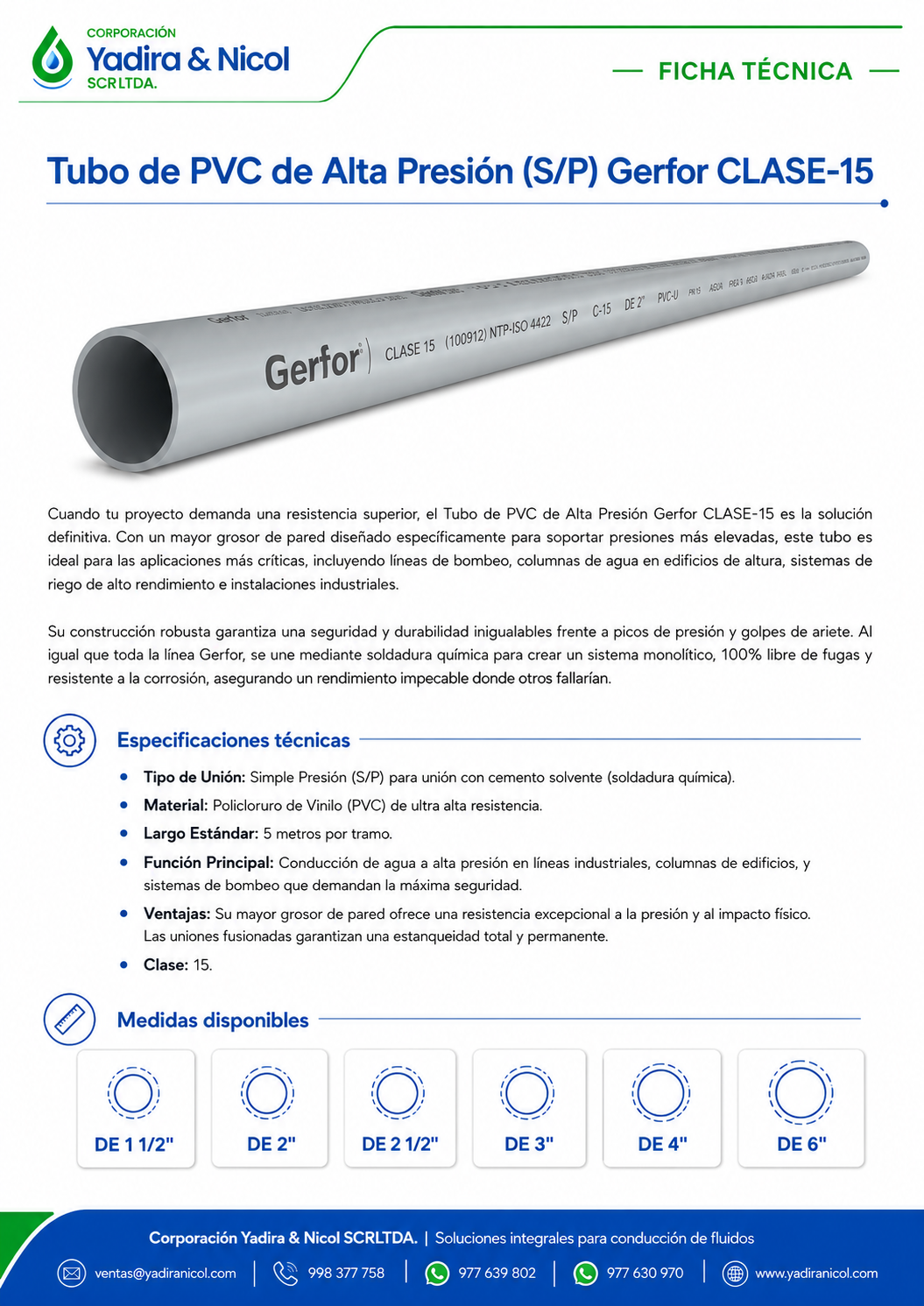 TUBO A PRESIÓN CLASE-15 PVC GERFOR