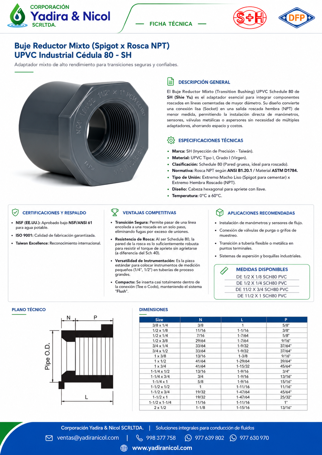REDUCCIÓN BUGEN MIXTO PVC SCH-80 SH-DFP