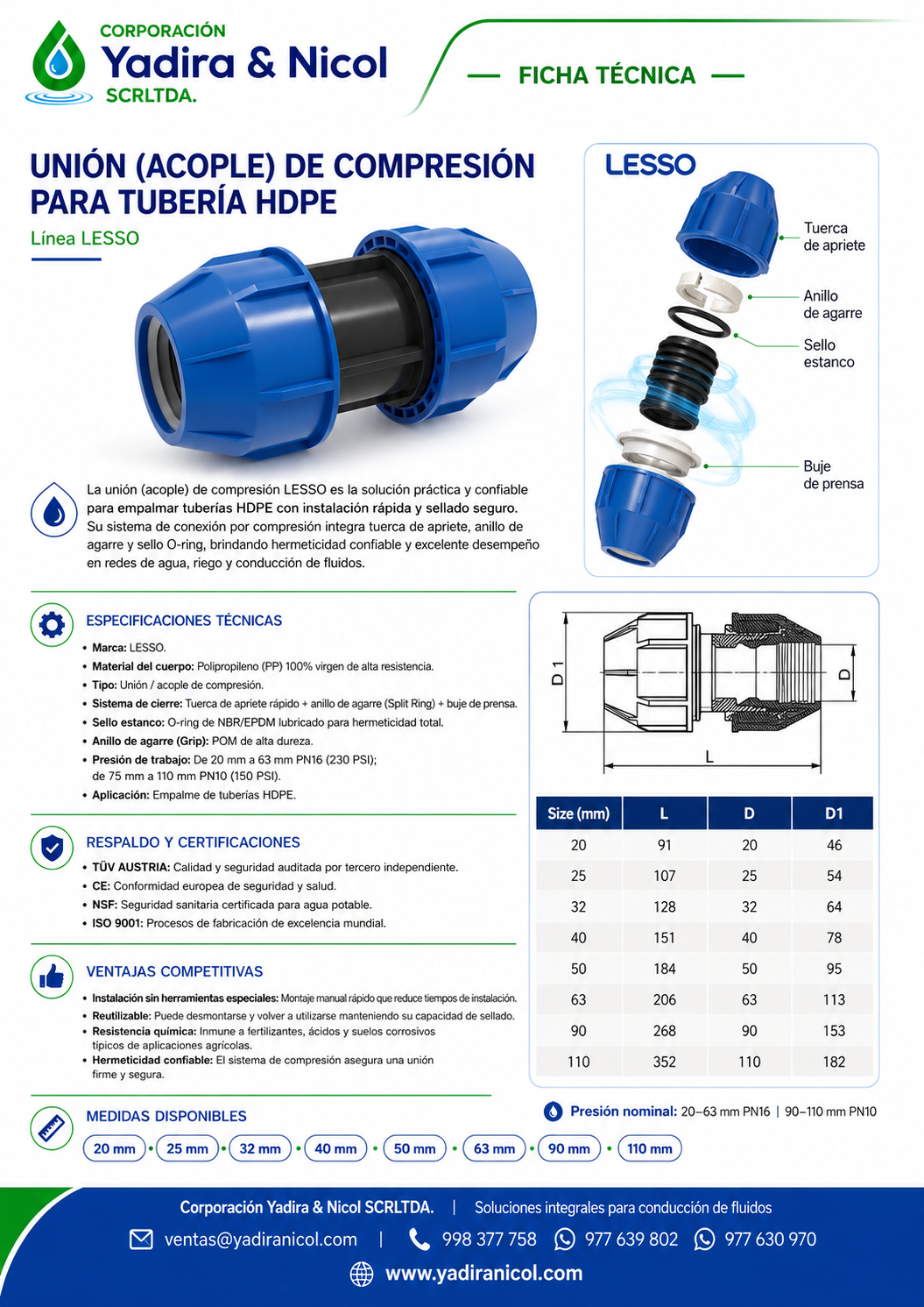 UNIÓN HDPE MANGUERA LESSO