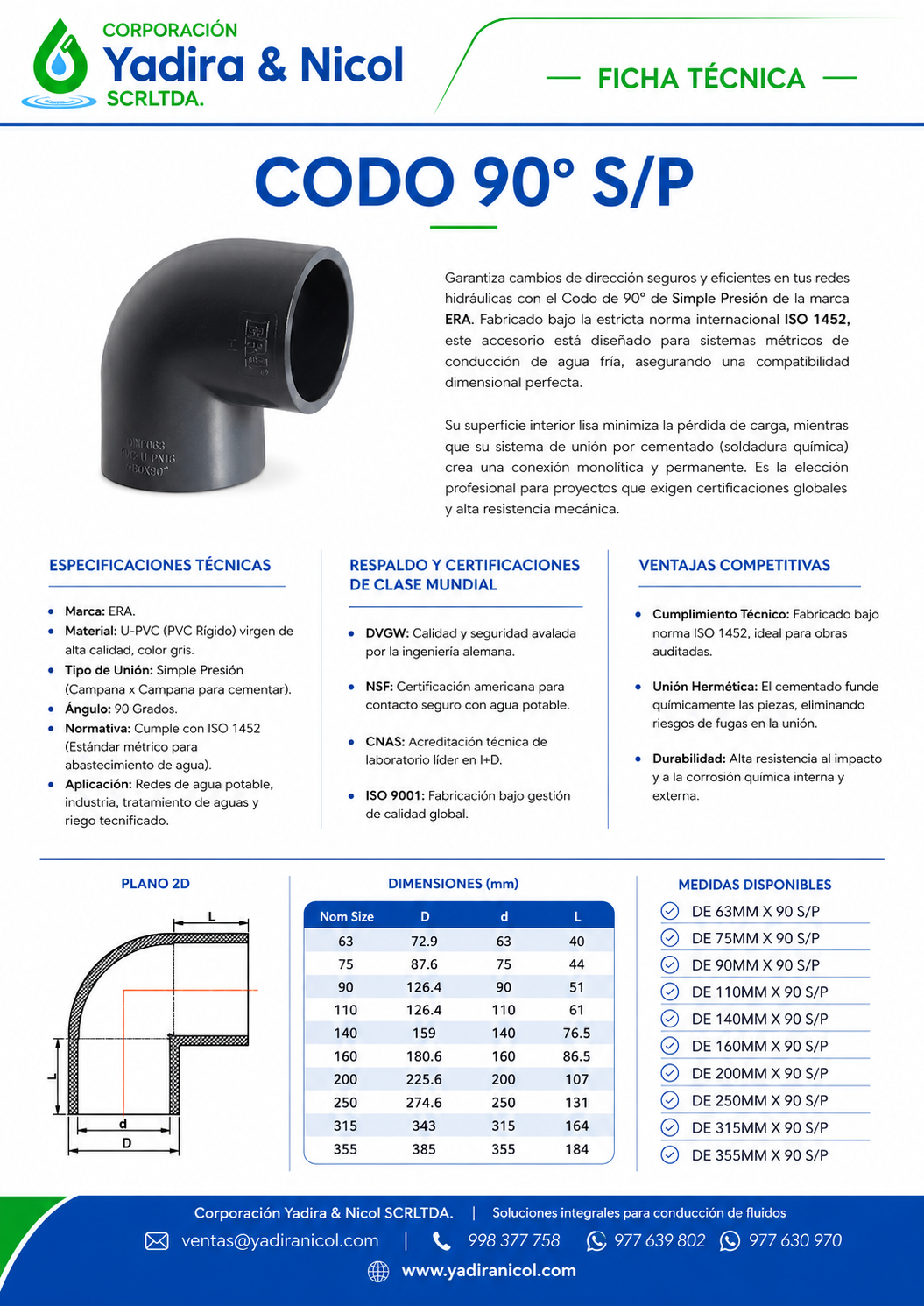 CODO DE 90° A PRESIÓN DIN PVC ERA