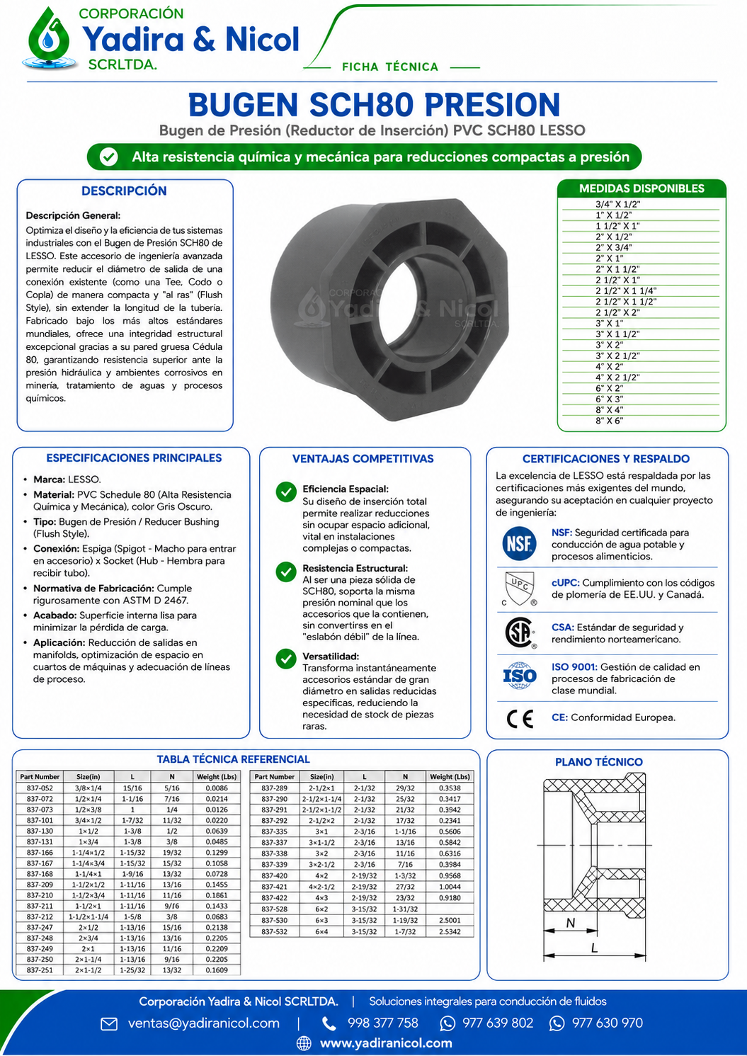 REDUCCIÓN BUGEN A PRESIÓN PVC SCH-80 LESSO