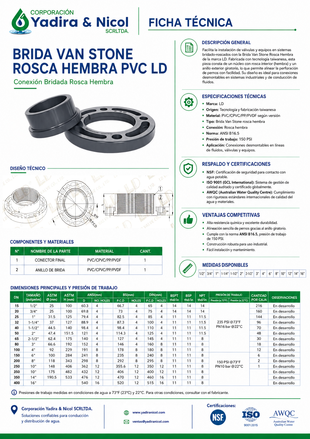 BRIDA LOCA CON ROSCA PVC LD