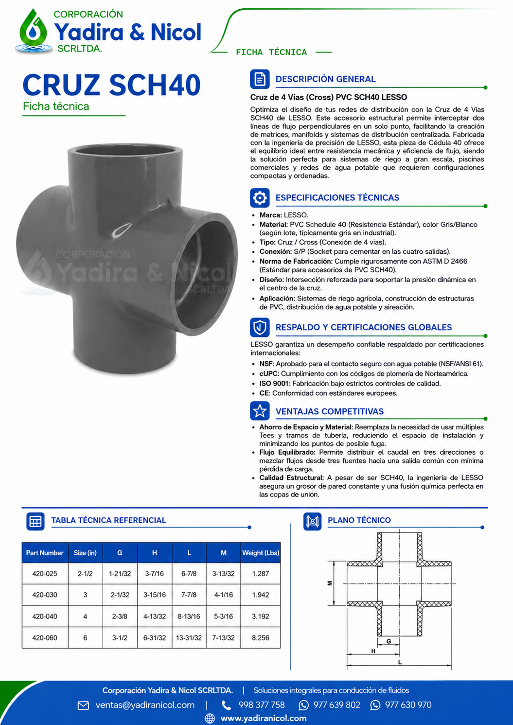 CRUZ A PRESIÓN PVC SCH-40 LESSO