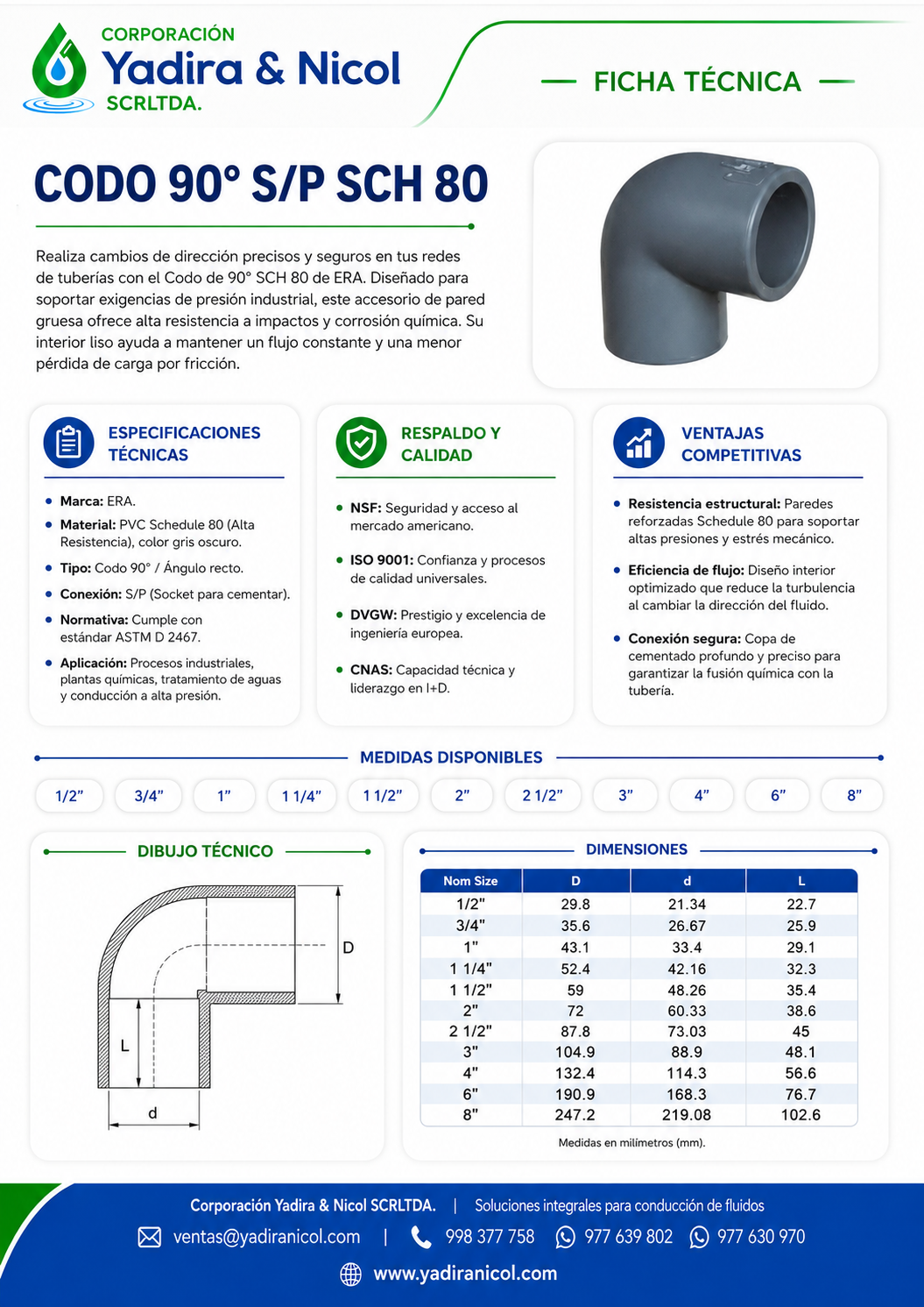 CODO DE 90° A PRESIÓN PVC SCH-80 ERA