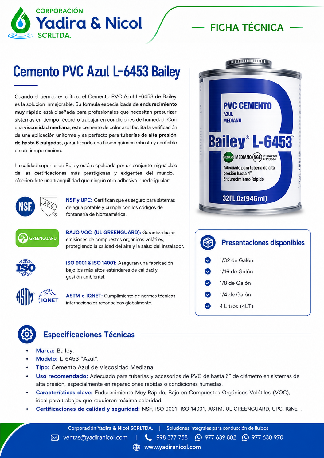 PEGAMENTO PVC CEMENTO AZUL L-6453 BAILEY