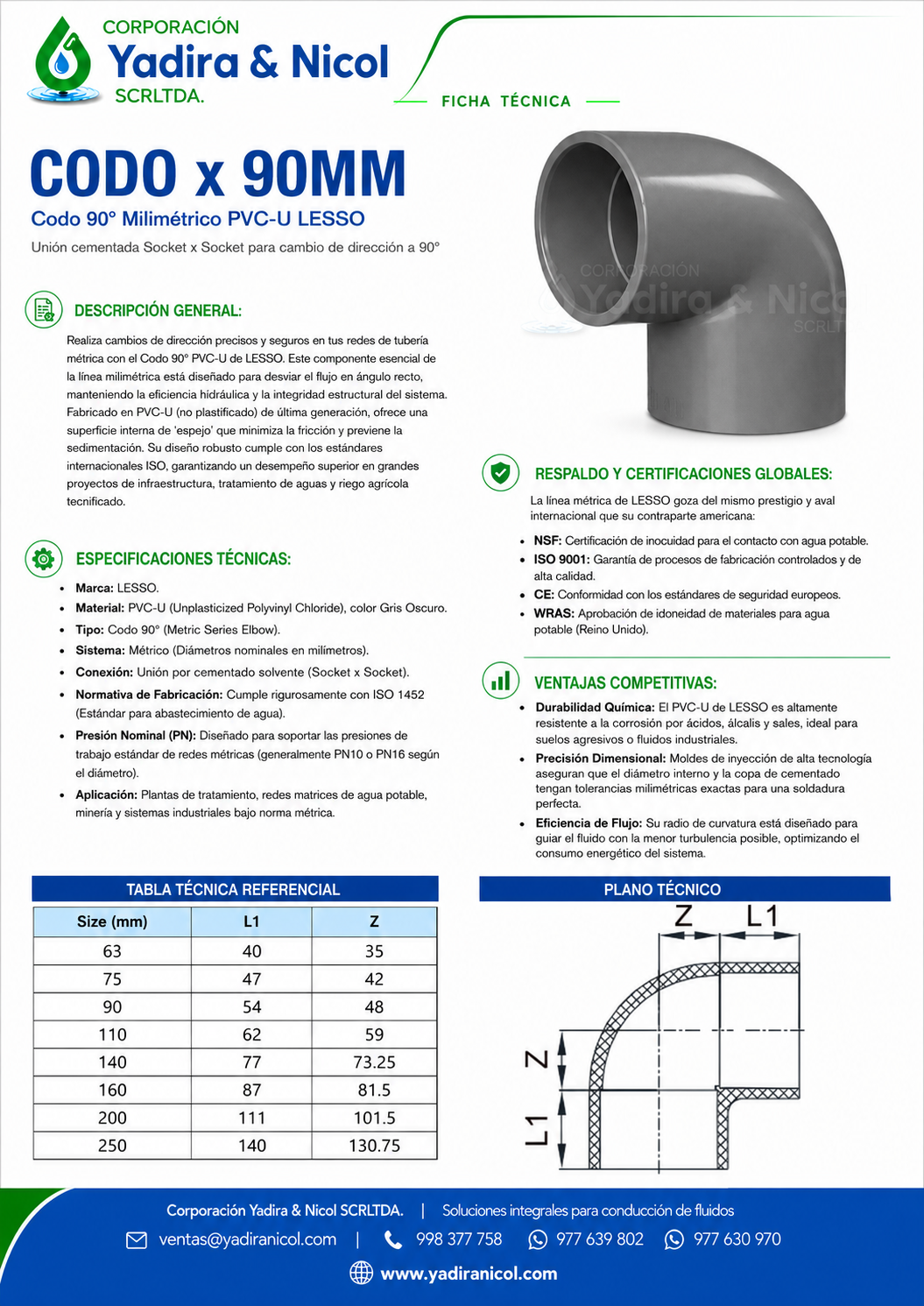 CODO DE 90° MILIMETRADO DIN PVC LESSO
