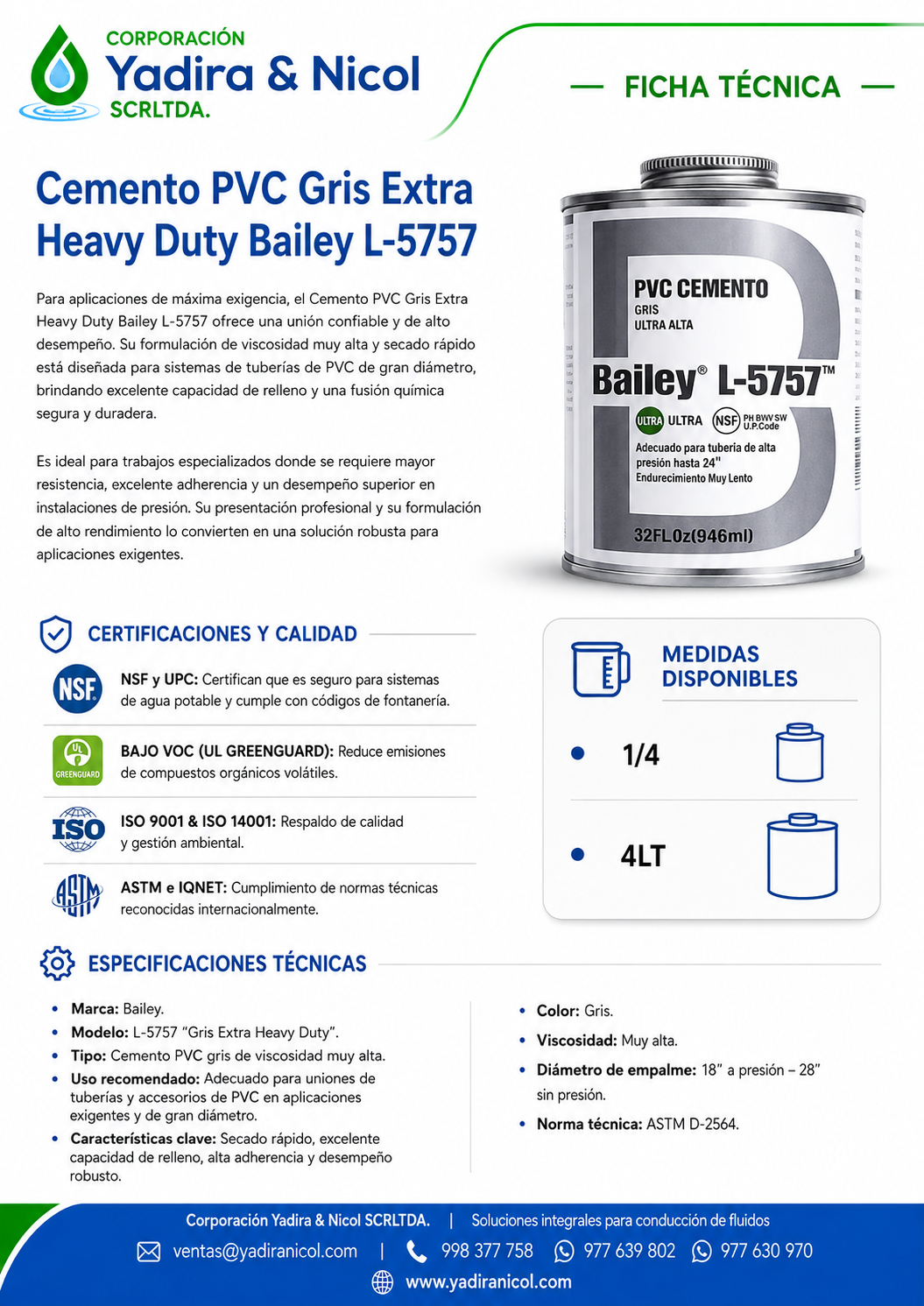PEGAMENTO PVC CEMENTO EXTRA GRIS L-5757 BAILEY