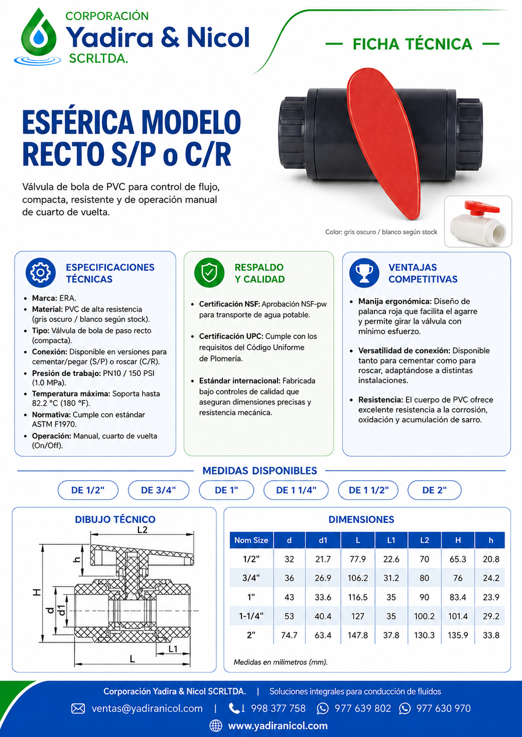 ESFERICA TIPO SANKING GRIS CON ROSCA PVC SCH-80 ERA
