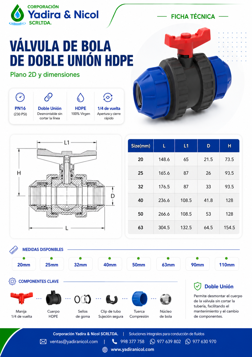 VÁLVULA CON DOBLE UNIVERSAL HDPE LESSO