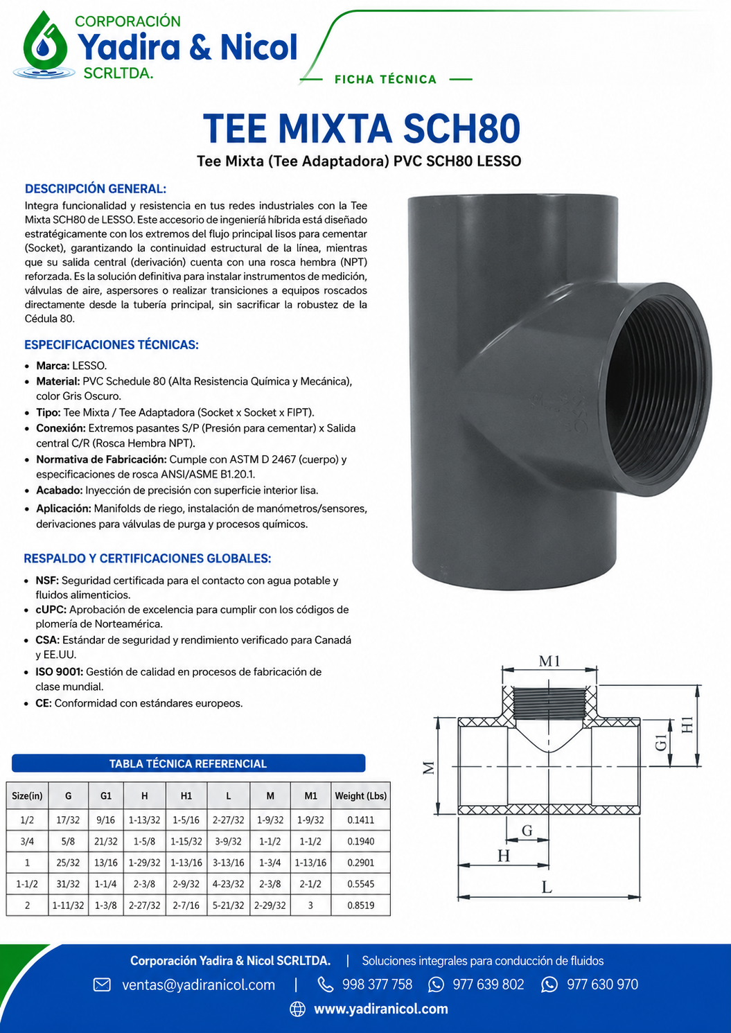 TEE MIXTO PVC SCH-80 LESSO