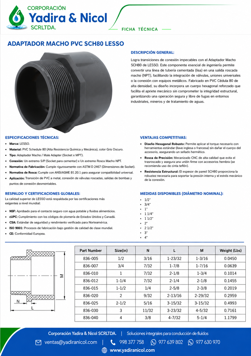 ADAPTADOR O UPR PVC SCH-80 LESSO