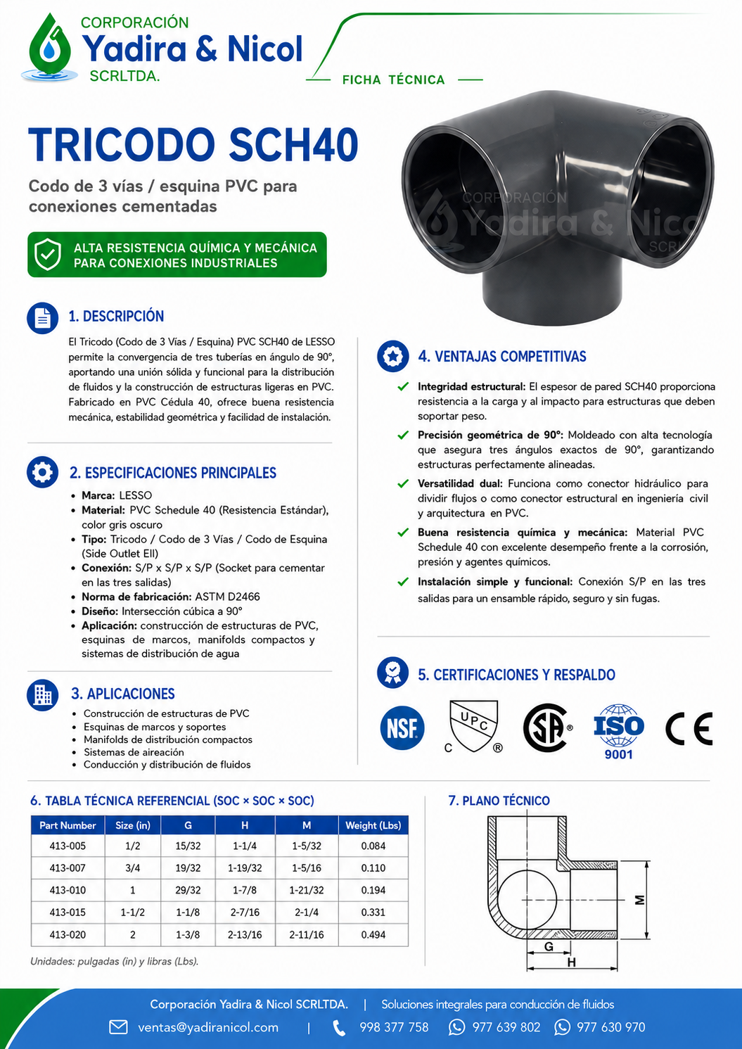 TRICODO A PRESIÓN PVC SCH-80 LESSO