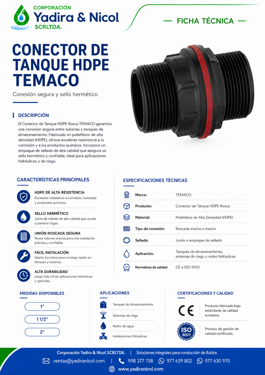 CONECTOR DE TANQUE CON ROSCA HDPE TEMACO