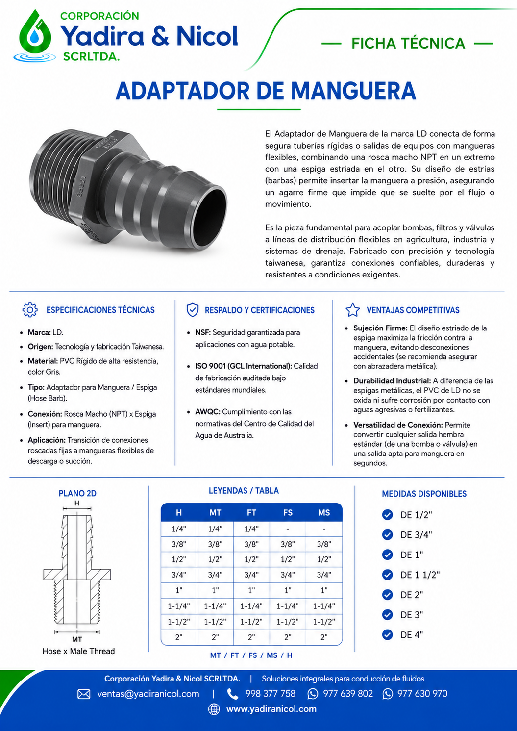 ADAPTADOR ROSCA – MANGUERA PVC LD