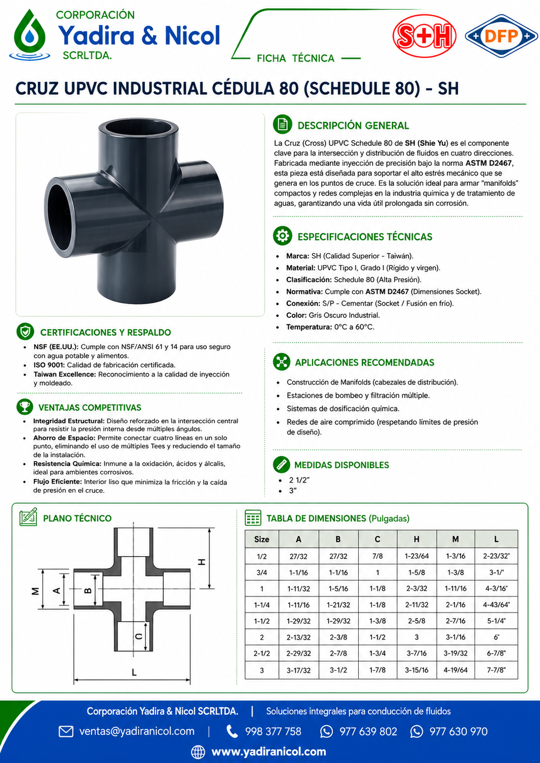 CRUZ A PRESIÓN PVC SCH-80 SH-DFP