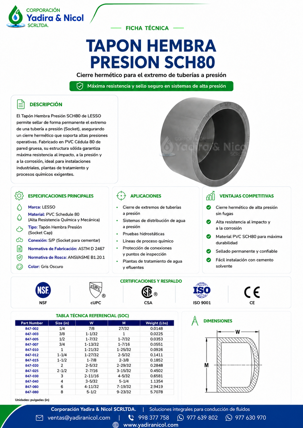 TAPON HEMBRA A PRESIÓN PVC SCH-80 LESSO