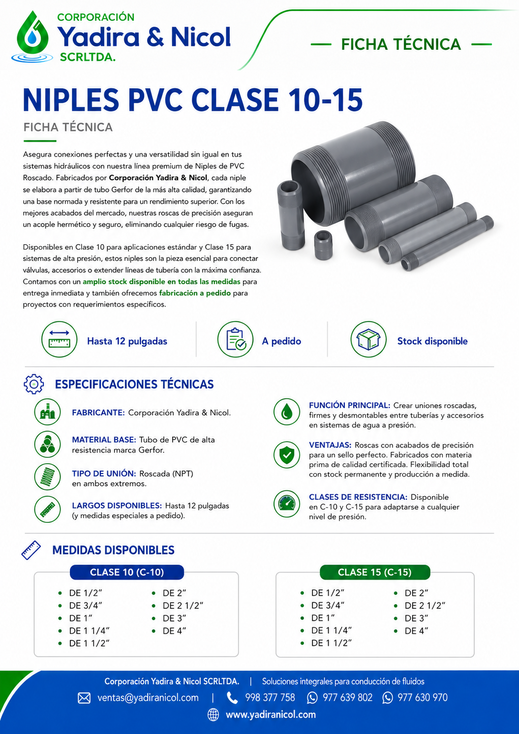 NIPLE DE PVC CLASE-10 O CLASE-15 GERFOR