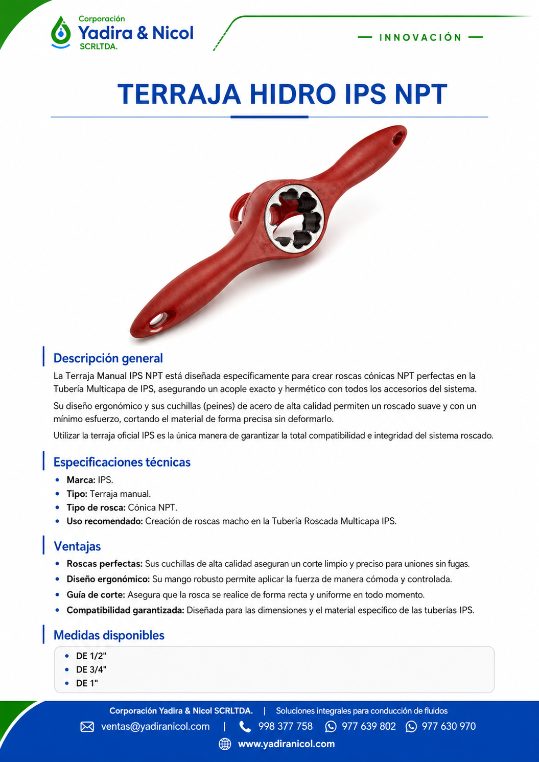 TERRAJA MANUAL PARA ROSCAS IPS