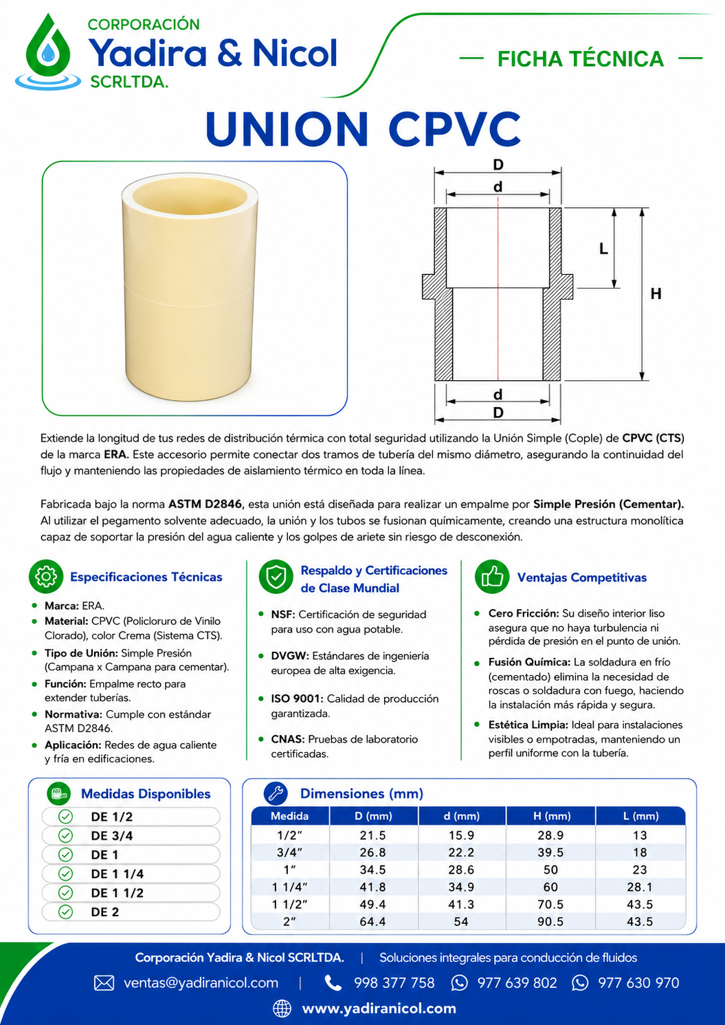 UNIÓN SIMPLE CPVC ERA