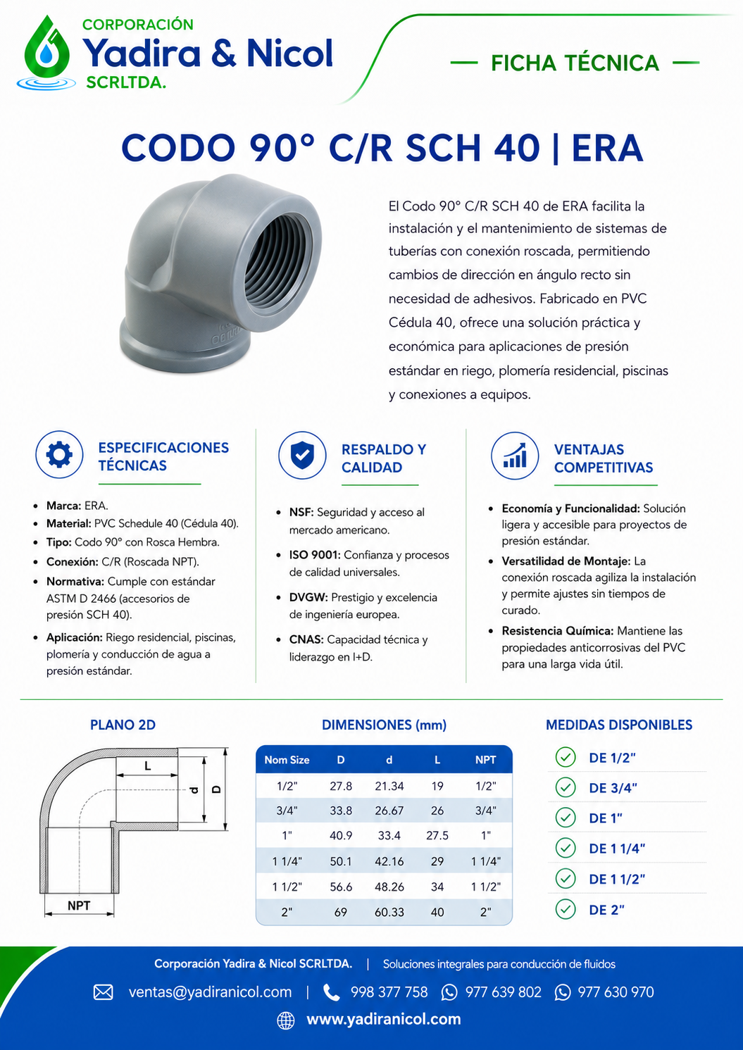 CODO DE 90° CON ROSCA PVC SCH-80 ERA